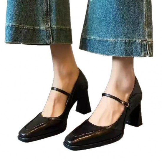 2025 new style French Mary Janes for women, high-end chunky heel high heels, shallow-toe small leather shoes, water crystal single shoes 2025 new style French Mary Janes for women, high-end chunky heel high heels, shallow-toe small leather shoes, water crystal single shoes