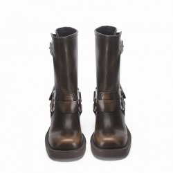 Vintage western cowboy boots riding boots thick heel mid-calf smoke tube boots 2023 new style square head motorcycle boots