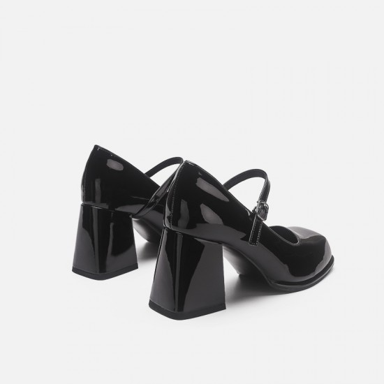 Women's French Mary Jane shoes, chunky heel, 2024 new style, black and white color block, versatile high-heeled small leather shoes Women's French Mary Jane shoes, chunky heel, 2024 new style, black and white color block, versatile high-heeled small leather shoes