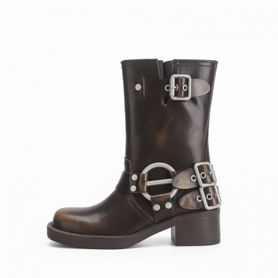Vintage western cowboy boots riding boots thick heel mid-calf smoke tube boots 2023 new style square head motorcycle boots Vintage western cowboy boots riding boots thick heel mid-calf smoke tube boots 2023 new style square head motorcycle boots
