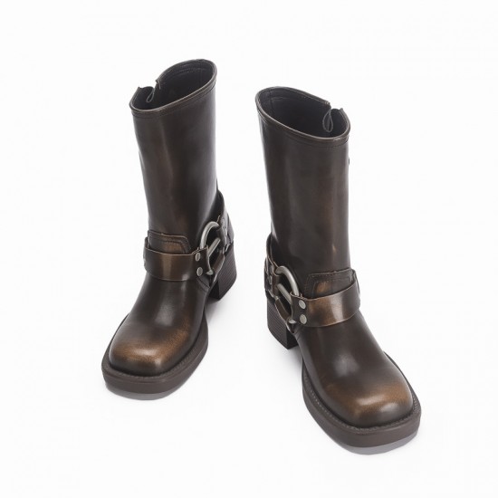 Vintage western cowboy boots riding boots thick heel mid-calf smoke tube boots 2023 new style square head motorcycle boots Vintage western cowboy boots riding boots thick heel mid-calf smoke tube boots 2023 new style square head motorcycle boots