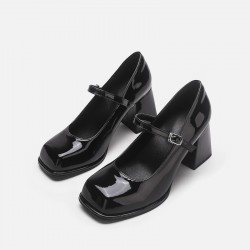 Women's French Mary Jane shoes, chunky heel, 2024 new style, black and white color block, versatile high-heeled small leather shoes