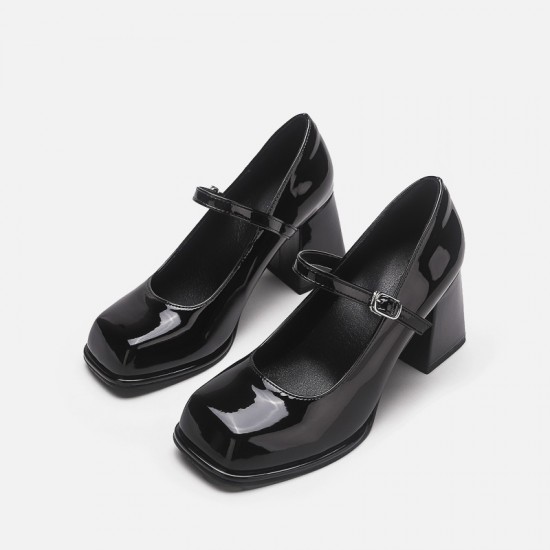 Women's French Mary Jane shoes, chunky heel, 2024 new style, black and white color block, versatile high-heeled small leather shoes Women's French Mary Jane shoes, chunky heel, 2024 new style, black and white color block, versatile high-heeled small leather shoes