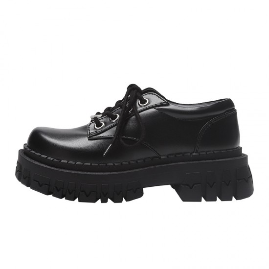 Small leather shoes summer 2021 new style thick sole platform small black shoes for women Japanese large size leather shoes school British style