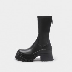 2022 new style cross-border foreign trade short boots for women thick sole groove sole mid-calf elastic boots back zipper Martin boots