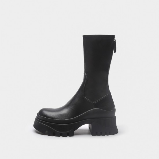 2022 new style cross-border foreign trade short boots for women thick sole groove sole mid-calf elastic boots back zipper Martin boots