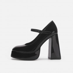 Mary Jane high heels for women, 2023 new style, black retro punk small leather shoes, strappy buckle, round head single shoes
