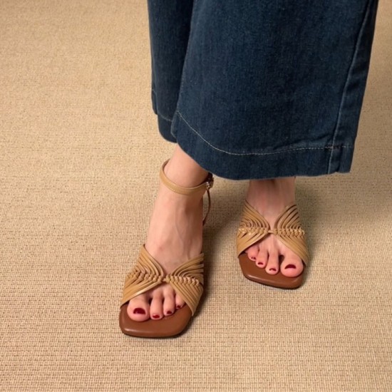 Sheepskin version~ Super soft woven sandals for women retro minority summer new style outdoor toe-exposed Roman shoes thick heel low heel Sheepskin version~ Super soft woven sandals for women retro minority summer new style outdoor toe-exposed Roman shoes thick heel low heel