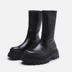 Women's sheepskin retro one-buckle chunky heel high-heeled shoes, spring square-toe Mary Jane shoes, thick-soled, single shoes